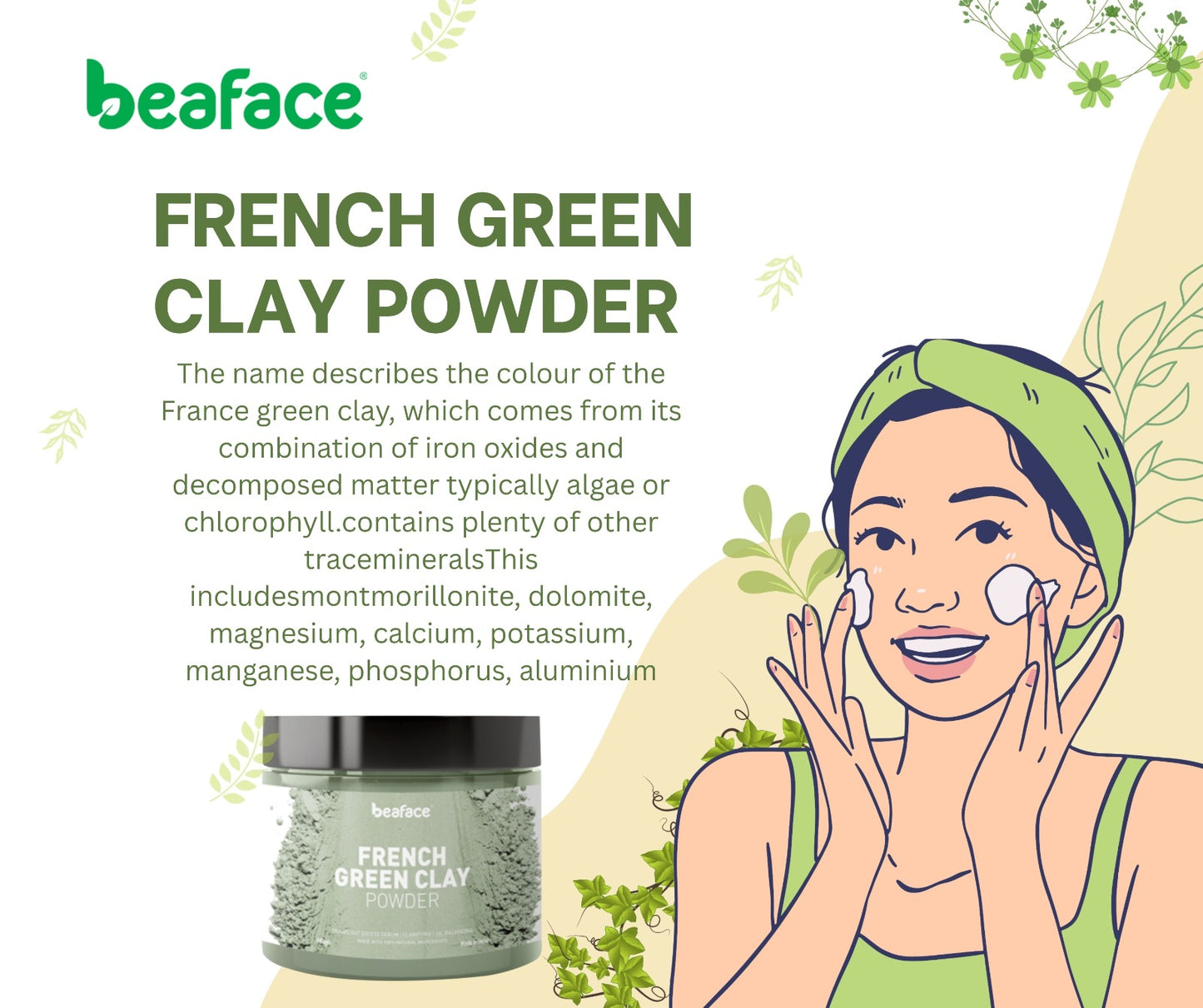 French Green clay Kaolin Clay Powder Combo(100gm)