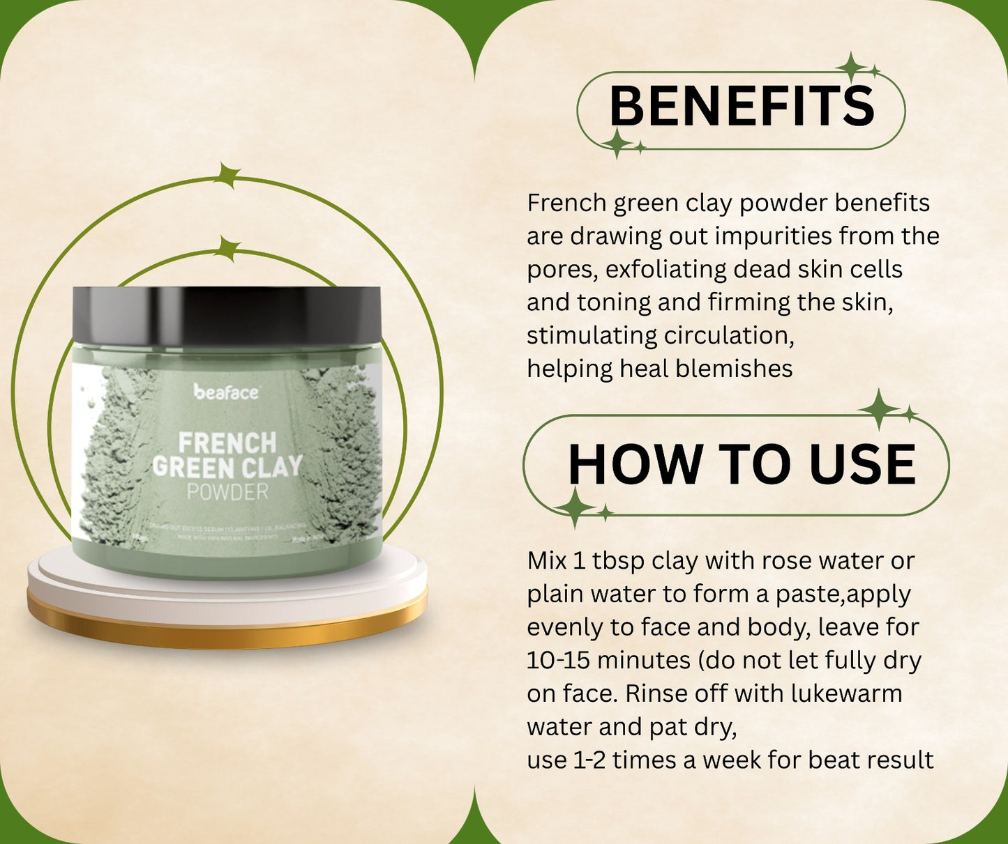 French Green clay Kaolin Clay Powder Combo(100gm)