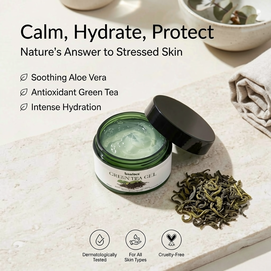 Green-tea-gel-moisturizes-dandruff-strengthens hair-scalp