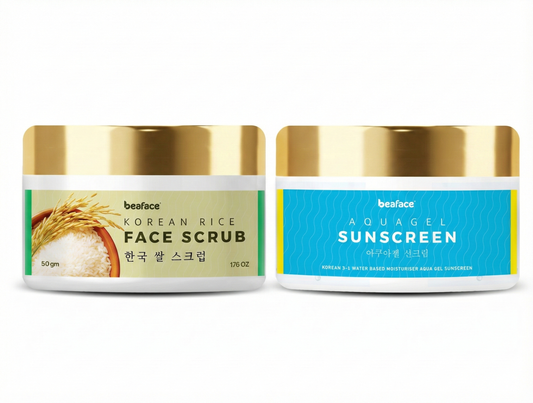 Beaface Glow &amp; Protect Bundle: Korean Rice Scrub + Aquagel Sunscreen