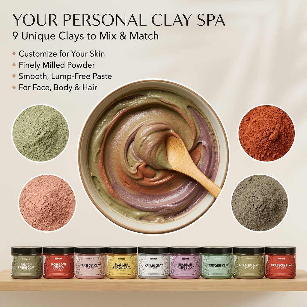 French green-French-pink-Rhassoul-Kaolin-Brazilian purple-Brazilian yellow-Bentonite-Dead-sea-mud-Moroccan-clay(Combo-9 pack)