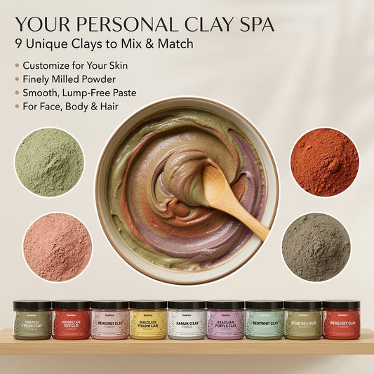 French green-French-pink-Rhassoul-Kaolin-Brazilian purple-Brazilian yellow-Bentonite-Dead-sea-mud-Moroccan-clay(Combo-9 pack)
